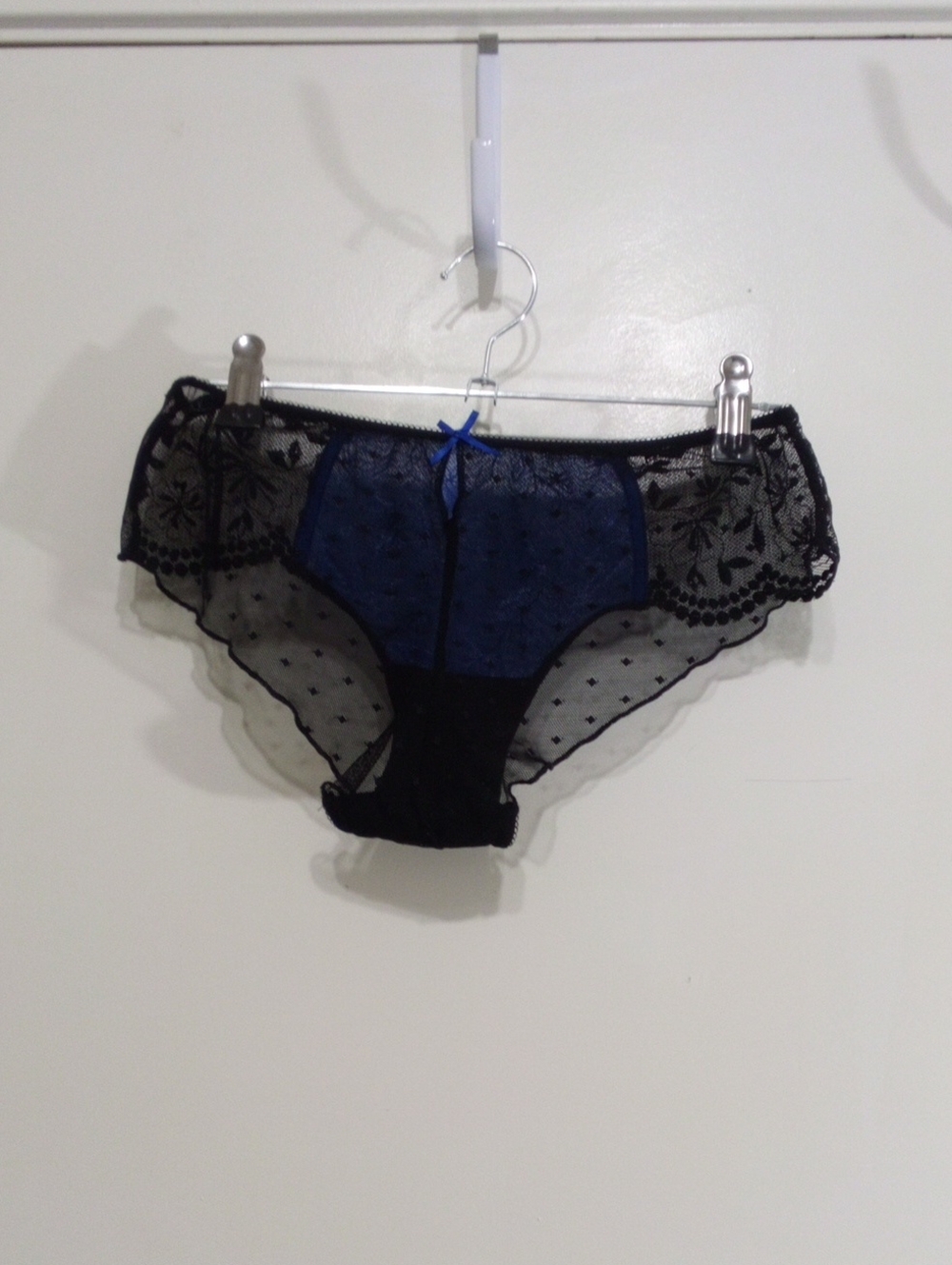 Adore Me Black and Navy Lace Sheer Hipster Panty